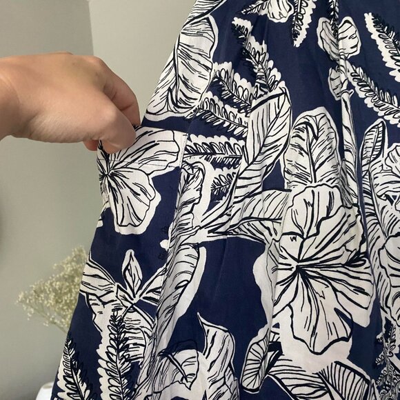 Zara Navy and White Floral Midi Skirt Pockets Cotton Size M - Picture 3 of 7